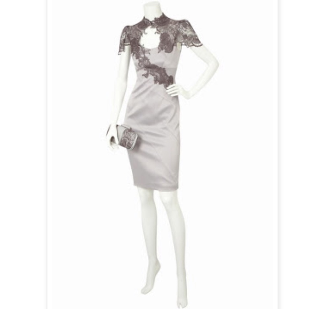 Karen Millen Floral Applique Dress Silver Size 4